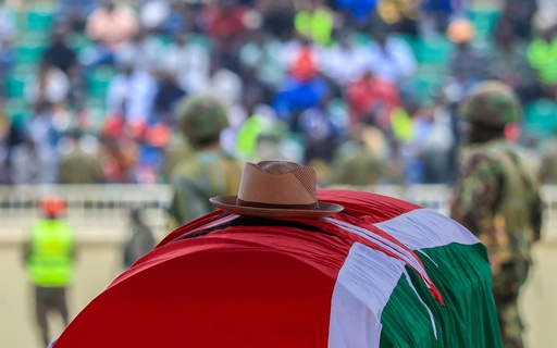 FILE - A signature cowboy hat that former Kenya Prime Minister Raila Odinga loved to wear adorns his coffin during his state funeral at the Nyayo National Stadium in Nairobi, Kenya, Oct. 17, 2025. (AP Photo/Andrew Kasuku, File) FILE - A signature cowboy hat that former Kenya Prime Minister Raila Odinga loved to wear adorns his coffin during his state funeral at the Nyayo National Stadium in Nairobi, Kenya, Oct. 17, 2025. (AP Photo/Andrew Kasuku, File)