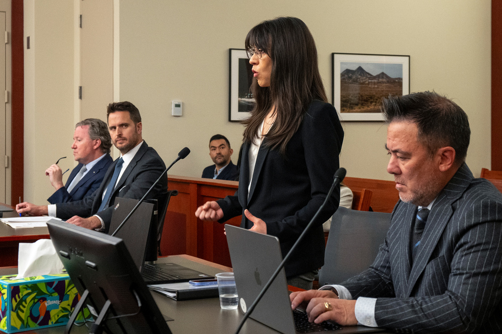 Attorney Daniela Diaz makes a comment during a hearing on a protective order sought by a former partner against Taylor Frankie Paul, in 3rd District Court in Salt Lake City, Tuesday, April 7, 2026. (Rick Egan/The Salt Lake Tribune via AP, Pool)