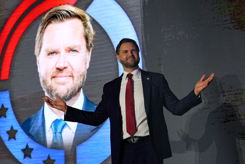 Vice President JD Vance takes the stage during a "This Is the Turning Point" campus tour event at the University of Mississippi, in Oxford, Miss., Wednesday, Oct. 29, 2025. (AP Photo/Gerald Herbert)