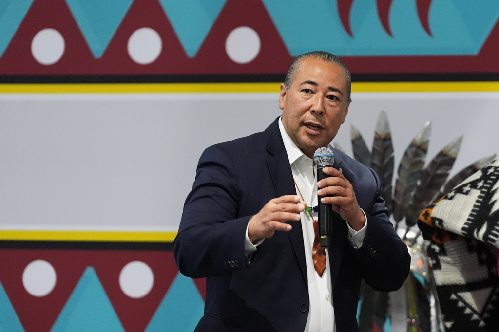 Indian Gaming Association Chairman David Bean speaks at the Indian Gaming Association's annual convention in San Diego, Thursday, April 2, 2026. (AP Photo/Gregory Bull)