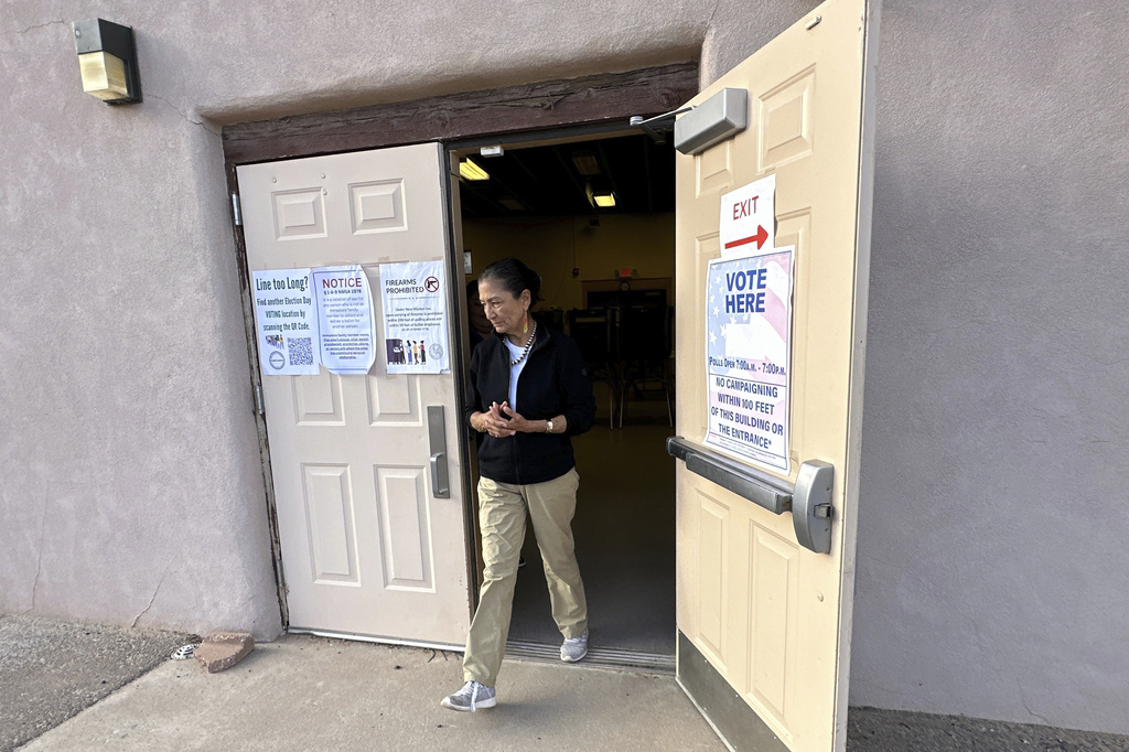 Democratic gubernatorial candidate Deb Haaland leaves a polling site in San Felipe Pueblo, N.M., on Tuesday, June 2, 2026. (AP Photo/Susan Montoya Bryan)