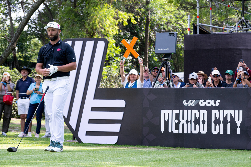 Captain Jon Rahm, of Legion XIII, waits to hit on the 13th tee during the final round of LIV Golf Mexico City at Club de Golf Chapultepec, Sunday, April 19, 2026, in Naucalpan, Mexico. (Charles Laberge/LIV Golf via AP)