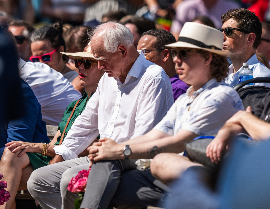 Hundreds including Minnesota Governor Tim Walz gathered for the celebration of life for school-shooting victim Harper Moyski at the Lake Harriet Bandshell in Minneapolis, Minn., on Sunday, Sept. 14, 2025 (Richard Tsong-Taatarii/Star Tribune via AP)