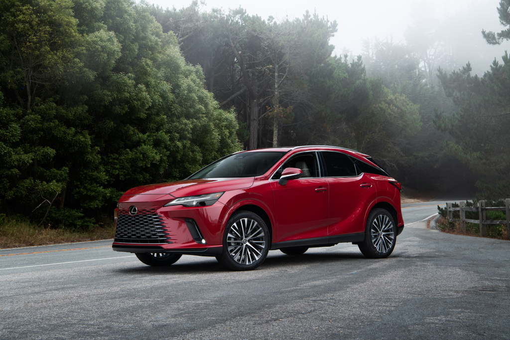 This photo provided by Lexus shows the 2023 RX, a luxury small SUV that's sought after by shoppers. It offers two hybrid powertrains, one that's more fuel-efficient and the other that's more performance-oriented. (Courtesy of Toyota Motor Sales U.S.A. via AP)