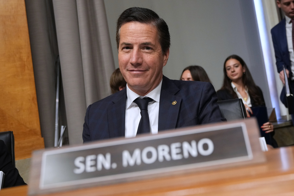 Sen. Bernie Moreno, R-Ohio, arrives as Dr. Anthony Fauci appears before the Senate Homeland Security and Governmental Affairs Committee at the Capitol, Wednesday, July 29, 2026, in Washington. (AP Photo/Allison Robbert)