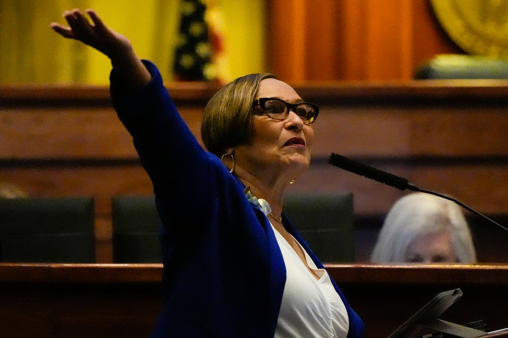 Democratic state Sen. Vivian Figures speaks on SB 1, a redistricting bill, during a special session of the Alabama Legislature, Wednesday, May 6, 2026, in Montgomery, Ala. (AP Photo/Mike Stewart)