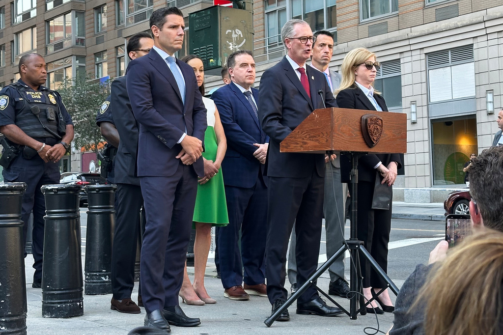 James Barnacle, assistant director in charge of the FBI’s New York Field Office, speaks to reporters outside 26 Federal Plaza in lower Manhattan, Monday, July 20, 2026, in New York. (AP Photo/Larry Neumeister)