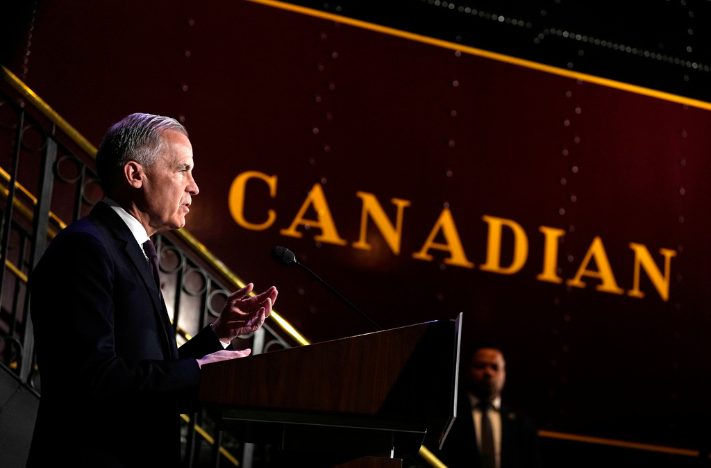 Canada Prime Minister Mark Carney makes an announcement on the Canada Strong Fund, Canada's first sovereign wealth fund, at the Canada Science and Technology Museum in Ottawa on Monday, April 27, 2026. (Justin Tang/The Canadian Press via AP)