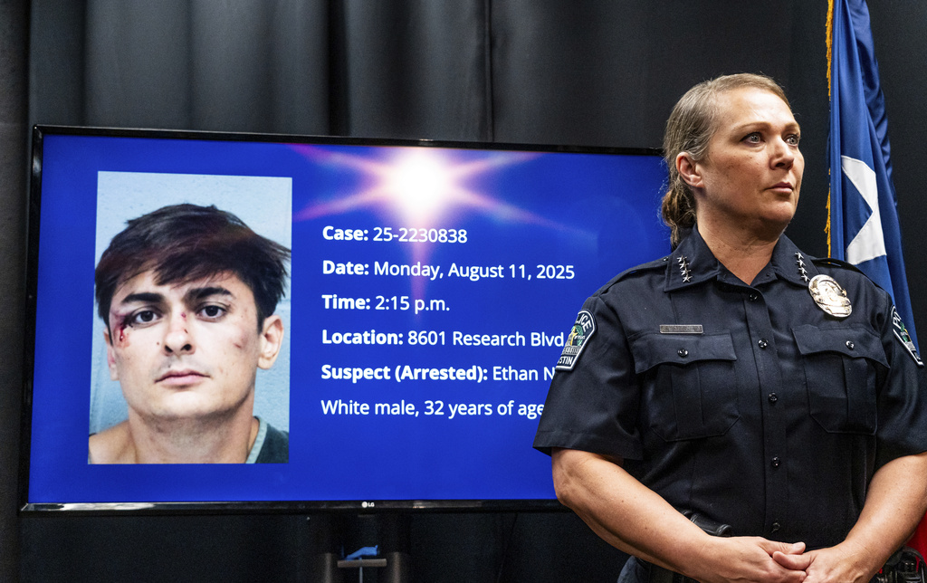Austin Police hold a news conference at APD Headquarters regarding Monday's deadly shooting a Target, on Tuesday, Aug. 12, 2025 in Austin, Texas. (Sara Diggins/Austin American-Statesman via AP)