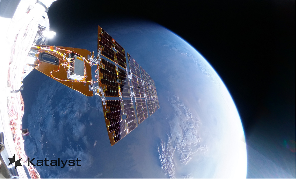 This photo provided by Katalyst Space shows a solar panel on Katalyst Space Technologies’ Link robotic servicing spacecraft in orbit on Aug. 24, 2026. (Katalyst Space via AP)