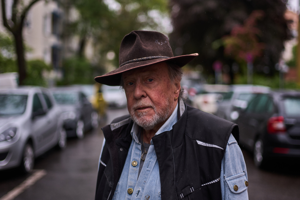 Artist Gunter Demnig poses for a portrait prior of a ceremony placing palm-sized brass Holocaust plaques called "Stolpersteine", or "Stumbling Blocks" with the names of victims of the Nazi regime in front of their former home, in Berlin, Germany, Wednesday, May 6, 2026. (AP Photo/Markus Schreiber)