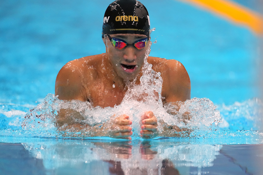 Shin Ohashi of Japan competes during the men's 200-meter breaststroke final in swimming at the Asian Games in Tokyo, Japan, Thursday, Sept. 24, 2026. (AP Photo/Hiro Komae)