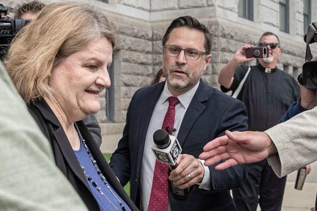 FILE - Milwaukee County Circuit Judge Hannah Dugan leaves the federal courthouse after a hearing Thursday, May 15, 2025, in Milwaukee. (AP Photo/Andy Manis, File)