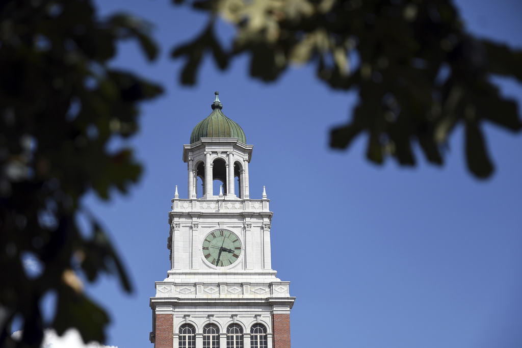 East High School's clocktower is seen in Denver on Thursday, Aug. 28, 2025. (AP Photo/Thomas Peipert)