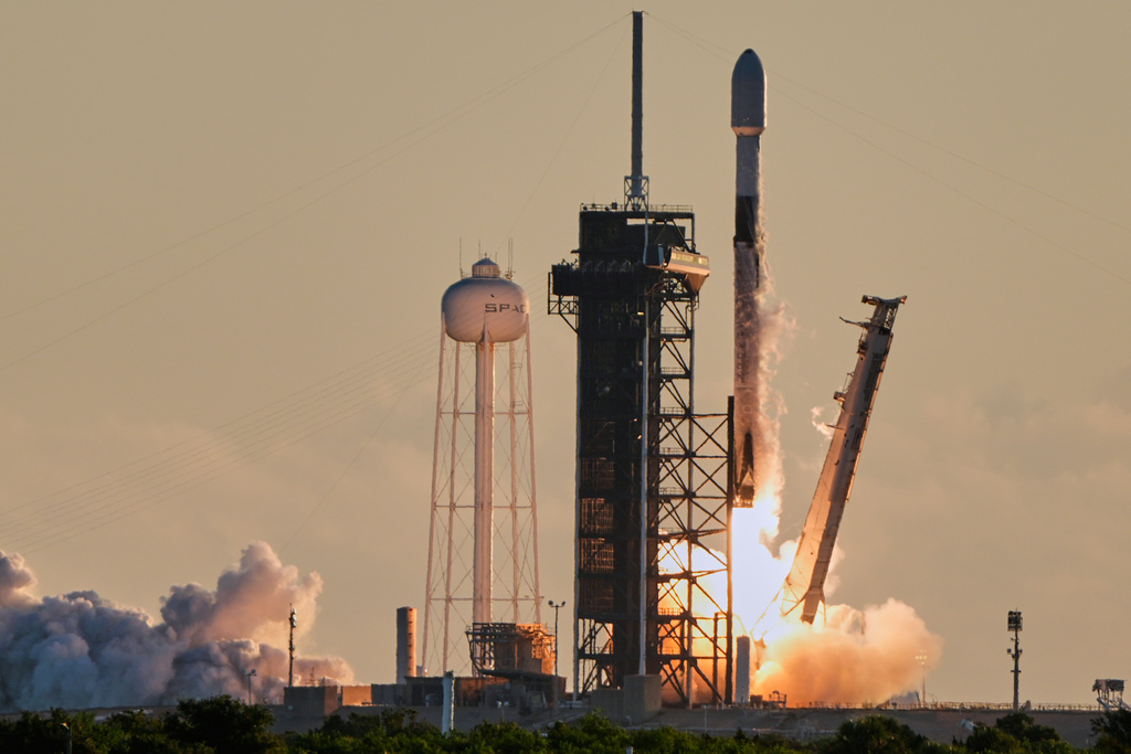 A SpaceX Falcon 9 rocket with a Interstellar Mapping and Acceleration Probe (IMAP) as it's primary payload, lifts off from pad 39A at the Kennedy Space Center in Cape Canaveral, Fla., Wednesday, Sept. 24, 2025. (AP Photo/John Raoux)