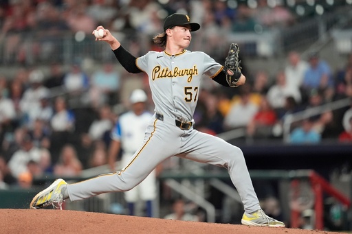 Pittsburgh Pirates pitcher Bubba Chandler (57) works in the fifth inning against the Atlanta Braves of a baseball game, Saturday, Sept. 27, 2025, in Atlanta. (AP Photo/Mike Stewart) Pittsburgh Pirates pitcher Bubba Chandler (57) works in the fifth inning against the Atlanta Braves of a baseball game, Saturday, Sept. 27, 2025, in Atlanta. (AP Photo/Mike Stewart)