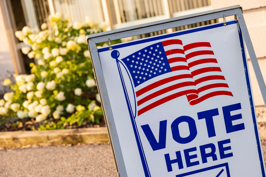 A view of a voting sign at the Portsmouth Township Fire Department, during primary election day, Tuesday, Aug. 4, 2026 in Bay City, Mich. (Kaytie Boomer/The Bay City Times via AP)