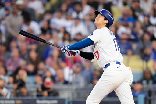 Los Angeles Dodgers' Shohei Ohtani flies out during the first inning of Game 3 of baseball's National League Division Series against the Philadelphia Phillies, Wednesday, Oct. 8, 2025, in Los Angeles. (AP Photo/Mark J. Terrill) Los Angeles Dodgers' Shohei Ohtani flies out during the first inning of Game 3 of baseball's National League Division Series against the Philadelphia Phillies, Wednesday, Oct. 8, 2025, in Los Angeles. (AP Photo/Mark J. Terrill)