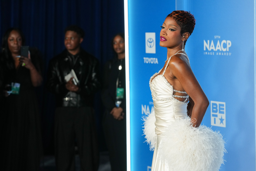 Keke Palmer arrives at the 57th NAACP Image Awards on Saturday, Feb. 28, 2026, in Pasadena, Calif. (AP Photo/Chris Pizzello)