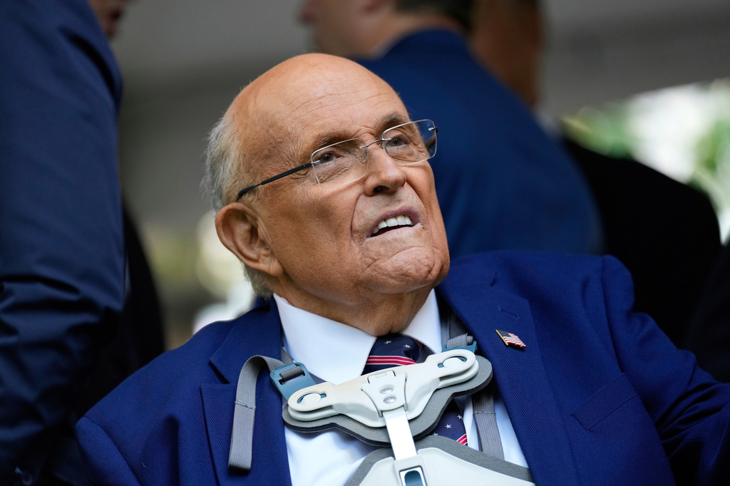 FILE - Former New York City Mayor Rudy Giuliani participates in a ceremony commemorating the anniversary of the 9/11 terror attacks in New York, Sept. 11, 2025. (AP Photo/Seth Wenig, File)