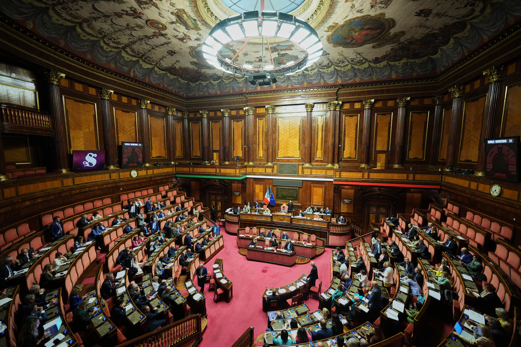 Senators vote for the final approval to legislation paving the way for the eventual return of nuclear energy to Italy, in Rome, Wednesday, Sept. 23, 2026. (AP Photo/Andrew Medichini)