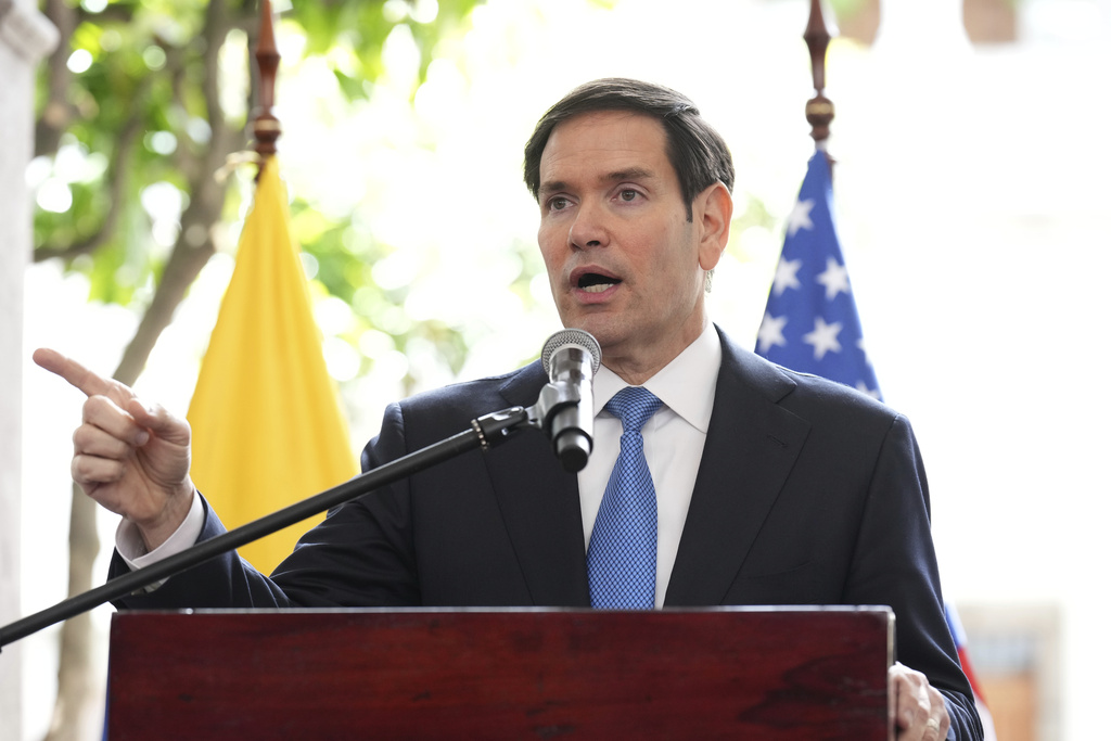 Secretary of State Marco Rubio speaks during a joint news conference with Ecuador’s Foreign Minister Gabriela Sommerfeld at the Palacio de Carondelet, in Quito, Ecuador, Thursday, Sept. 4, 2025. (AP Photo/Jacquelyn Martin, Pool)