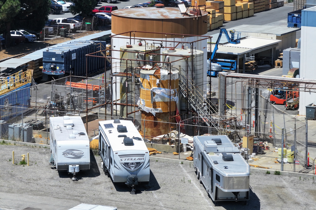 Ariel view of the chemical tank at GKN Aerospace in Garden Grove, Calif. on Wednesday, June 10, 2026. (AP Photo/William Liang)
