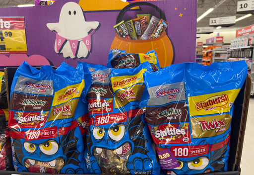 FILE - Halloween candy is displayed in a grocery store in Carmel, Ind., Oct. 20, 2025. (AP Photo/Michael Conroy, File) FILE - Halloween candy is displayed in a grocery store in Carmel, Ind., Oct. 20, 2025. (AP Photo/Michael Conroy, File)