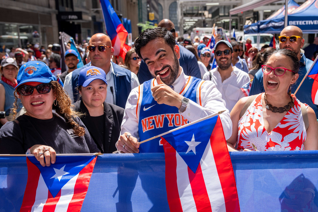 New York City Mayor Zohran Mamdani takes part in the National Puerto Rican Day Parade, Sunday, June 14, 2026 in New York. (AP Photo/Adam Gray)