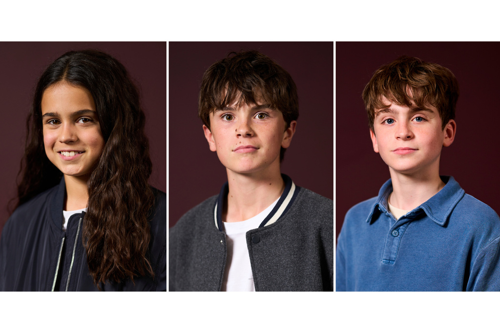 This combination of photos shows, from left, Arabella Stanton, Frankie Treadaway and Max Lester who voice the lead characters, Hermione Granger, Harry Potter, and Ron Weasley, respectively, for the Audible "Harry Potter" series. (Photo by Scott A Garfitt/Invision/AP)
