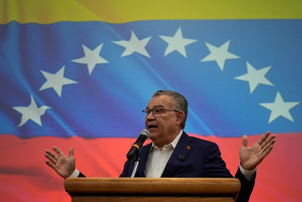 Venezuelan opposition politician Enrique Marquez speaks to the press in Caracas, Venezuela, Friday, Feb. 27, 2026. (AP Photo/Ariana Cubillos)