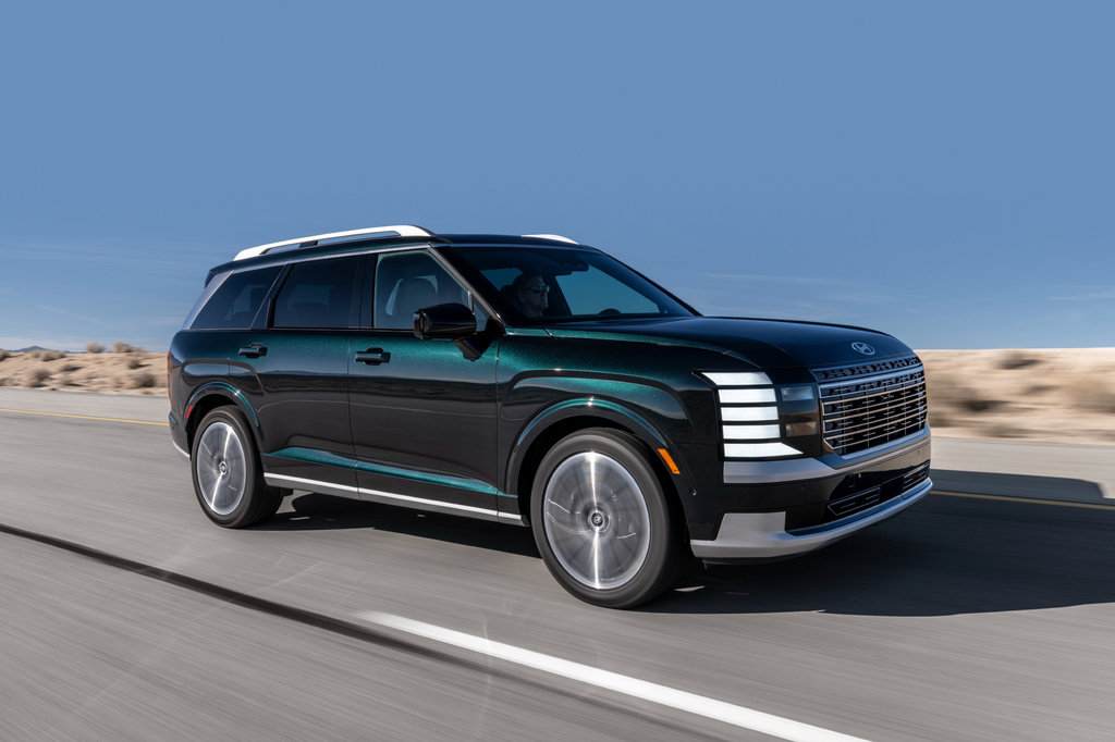 This photo provided by Hyundai shows the 2026 Palisade. The Palisade has been redesigned for 2026 and features new styling and a roomy interior fitted with premium features and materials. (Courtesy of Hyundai Motor America via AP)