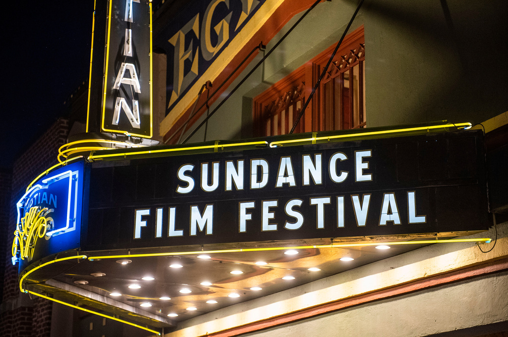 FILE - The marquee of the Egyptian Theatre appears during the Sundance Film Festival in Park City, Utah on Jan. 28, 2020. (Photo by Arthur Mola/Invision/AP, File)