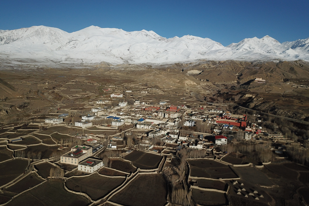 The ancient Tibetan Buddhist walled city of Lo Manthang sits at the feet of the Himalayan mountains in Nepal near the Chinese border, April 18, 2020. (AP Photo/Dake Kang)