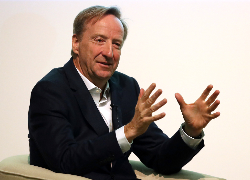 FILE - Alex Younger, Britain’s Secret Intelligence Service director, talks during a question and answer session after a speech at the University of St Andrews, Scotland, Dec. 3, 2018. (Andrew Milligan/PA via AP, File)