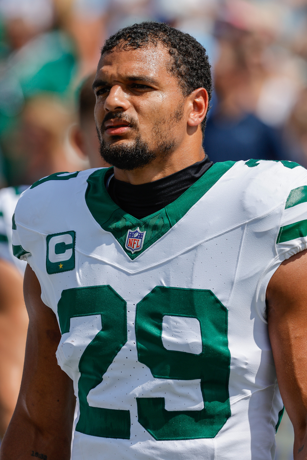 FILE - New York Jets safety Minkah Fitzpatrick (29) stands on the sideline prior to an NFL football game against the Tennessee Titans in Nashville, Tenn., Sept. 13, 2026. (AP Photo/Stew Milne, File)