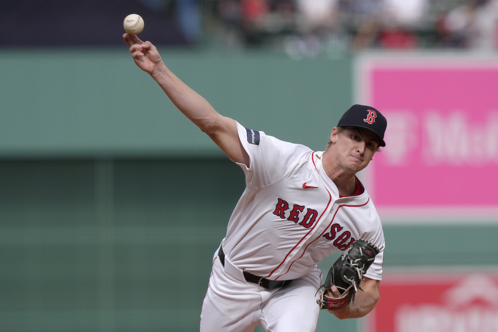 FILE - Boston Red Sox's Quinn Priester delivers a pitch to a Tampa Bay Rays batter in the first inning of a baseball game, Sept. 29, 2024, in Boston. (AP Photo/Steven Senne, file)