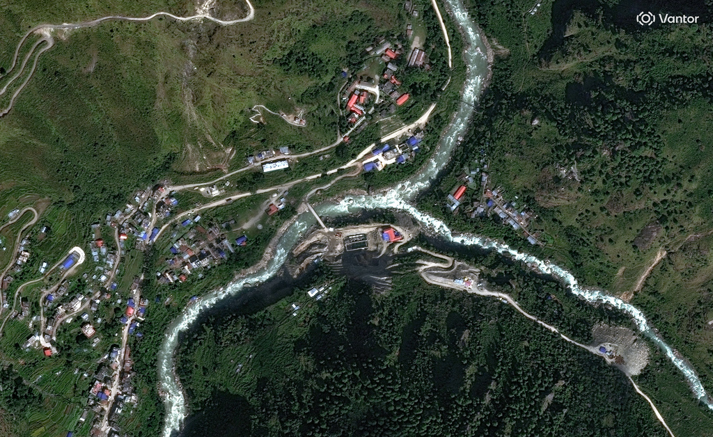 This satellite image provided by Vantor shows Syapru Besi, Nepal on Oct. 18, 2023. (Satellite image ©2026 Vantor via AP)