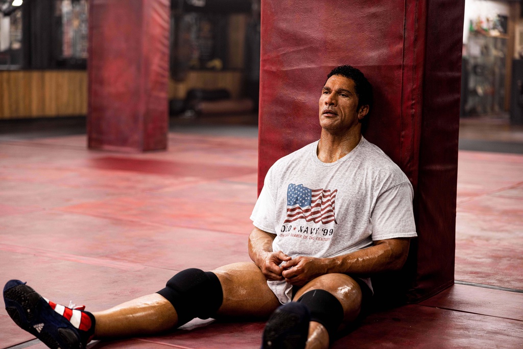 This image released by A24 shows Dwayne Johnson in a scene from "The Smashing Machine." (A24 via AP)