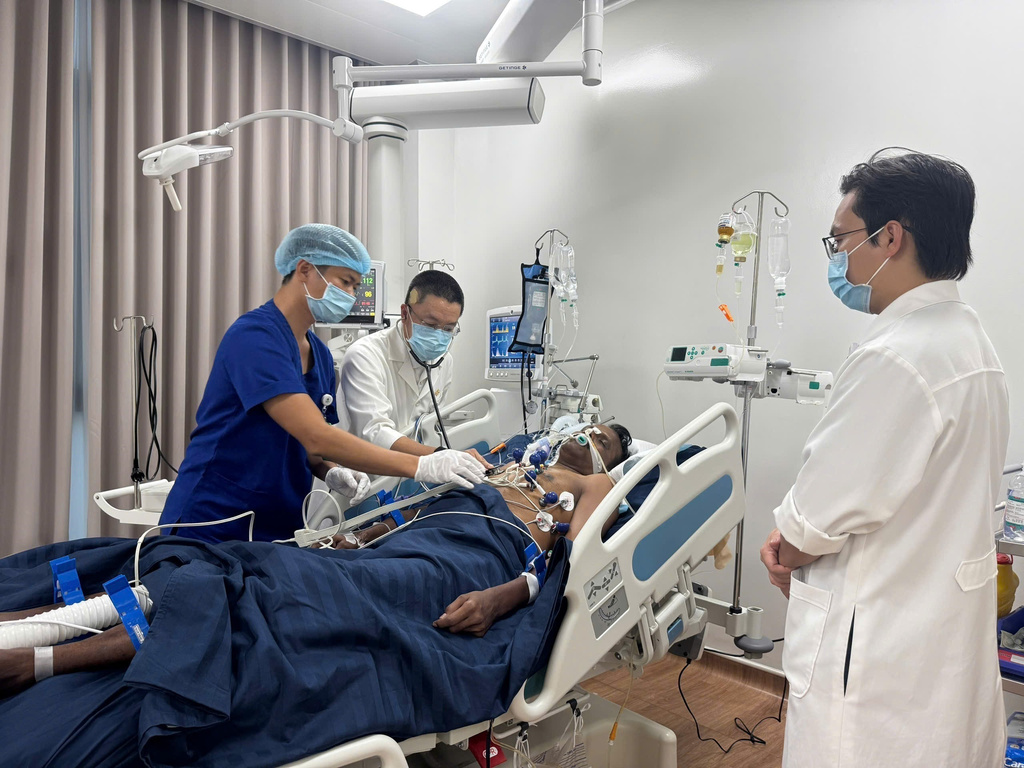An Indian tourist, who was rescued from a speedboat that capsized, receives treatment at a hospital in Phu Quoc, Vietnam, Saturday, July11, 2026. (Le Huy Hai/VNA via AP)