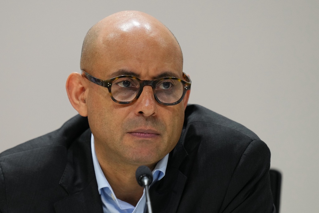 Simon Stiell, United Nations climate chief, speaks during a news conference at the COP30 U.N. Climate Summit, Saturday, Nov. 22, 2025, in Belem, Brazil. (AP Photo/Andre Penner)