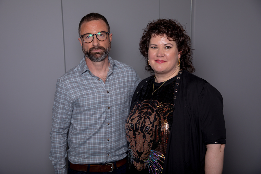 Jacob Tierney, left, and Rachel Reid pose for a portrait in New York on Saturday, April 18, 2026. (Photo by Andy Kropa/Invision/AP)