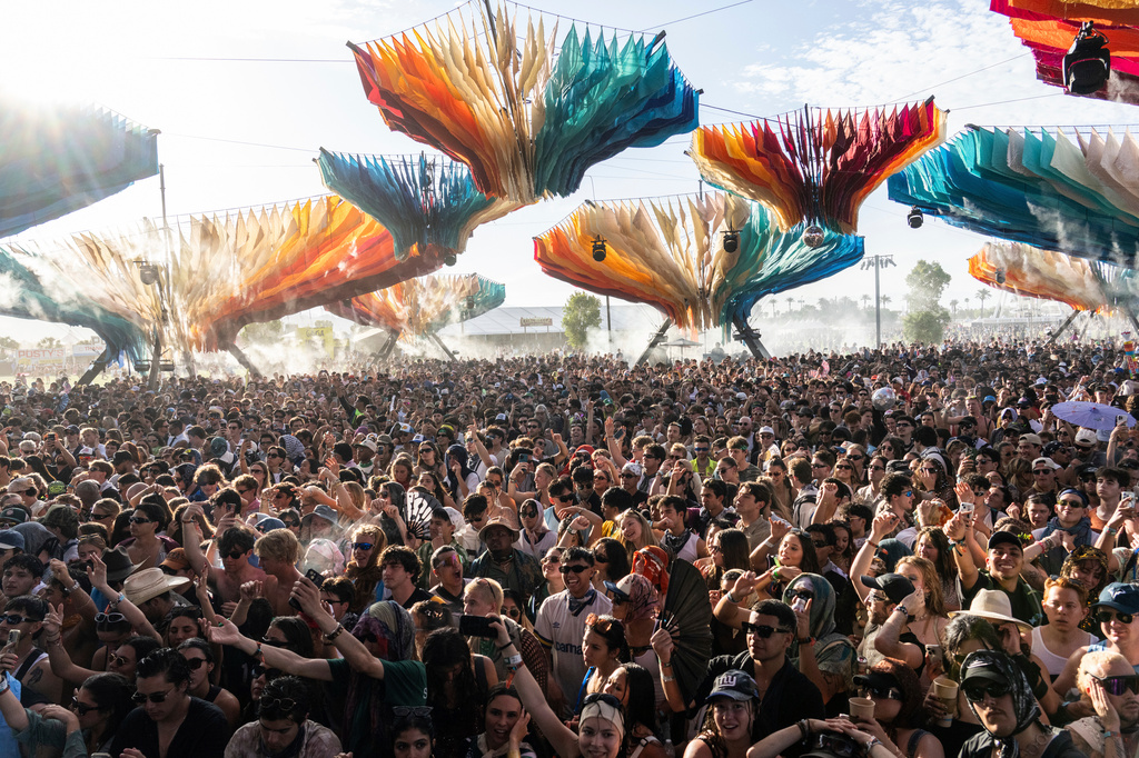 FILE - Festivalgoers are seen during the first weekend of the Coachella Valley Music and Arts Festival at the Empire Polo Club on Saturday, April 12, 2025, in Indio, Calif. (Photo by Amy Harris/Invision/AP, File)