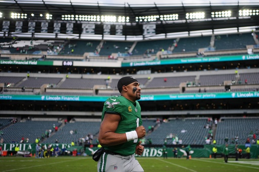 Philadelphia Eagles quarterback Jalen Hurts leaves after an NFL football game against the New York Giants on Sunday, Oct. 26, 2025, in Philadelphia. (AP Photo/Matt Slocum) Philadelphia Eagles quarterback Jalen Hurts leaves after an NFL football game against the New York Giants on Sunday, Oct. 26, 2025, in Philadelphia. (AP Photo/Matt Slocum)