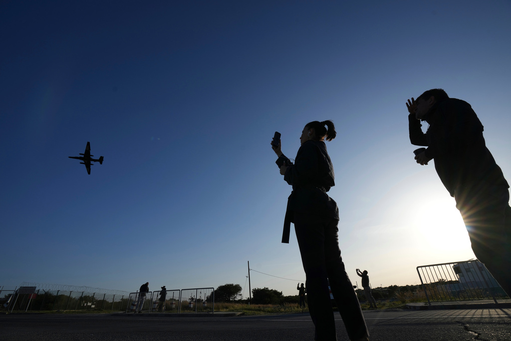 FILE - A U-2 spy aircraft lands at the U.K.'s RAF Akrotiri air base, near Limassol, Cyprus, March 5, 2026. (AP Photo/Petros Karadjias, File)