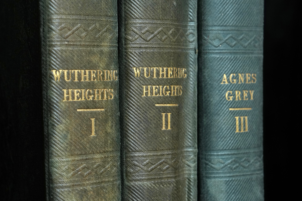 A first edition of Emily Bronte's Wuthering Heights, is on display for sale at Christie's auction house, with copies estimated at 400,000–600,000 GBP (540,000–810,000 USD) in London, Monday, June 15, 2026. (AP Photo/Kin Cheung)