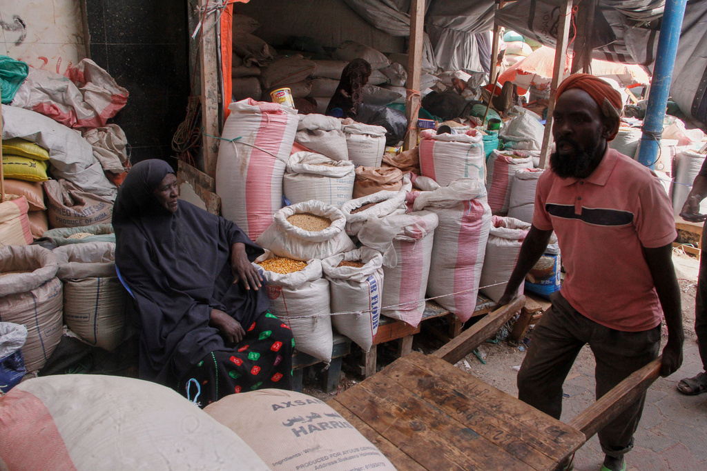 A man pulls a handcart in Mogadishu, Somalia, Thursday, Jan. 8, 2026. (AP Photo/Farah Abdi Warsameh)