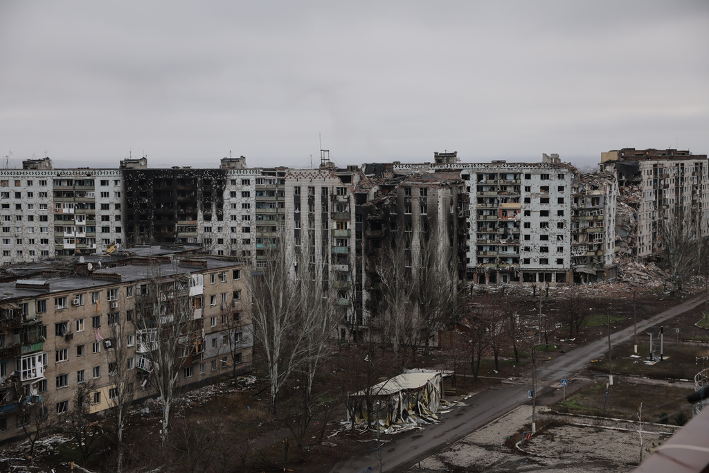 In this photo taken on Saturday Dec. 20, 2025 and provided by Ukraine's 24th Mechanized Brigade press service, ruins of buildings in the town of Kostyantynivka, in the Donetsk region, Ukraine. (Oleg Petrasiuk/Ukraine's 24th Mechanized Brigade via AP)