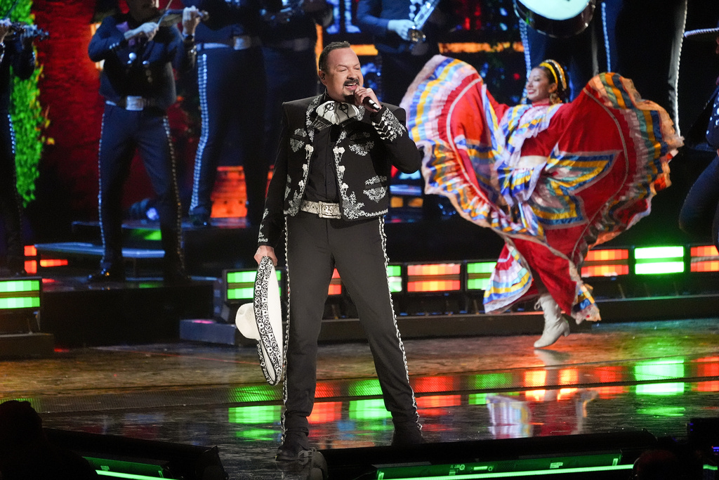Pepe Aguilar performs "El Chihualteco" and "El Fuereno" during the 2025 Latin Grammys on Thursday, Nov. 13, 2025, at MGM Grand in Las Vegas. (AP Photo/Chris Pizzello)
