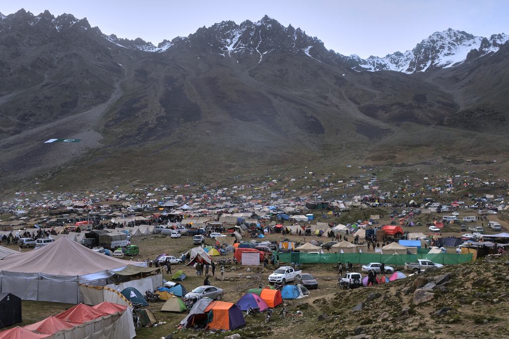 Tents are seen set up for the three-day annual Shandur Polo Festival in Shandur Pass, in the Ghizer district of Gilgit-Baltistan, northern Pakistan, Friday, June 12, 2026. (AP Photo/Zubair Abbasi)